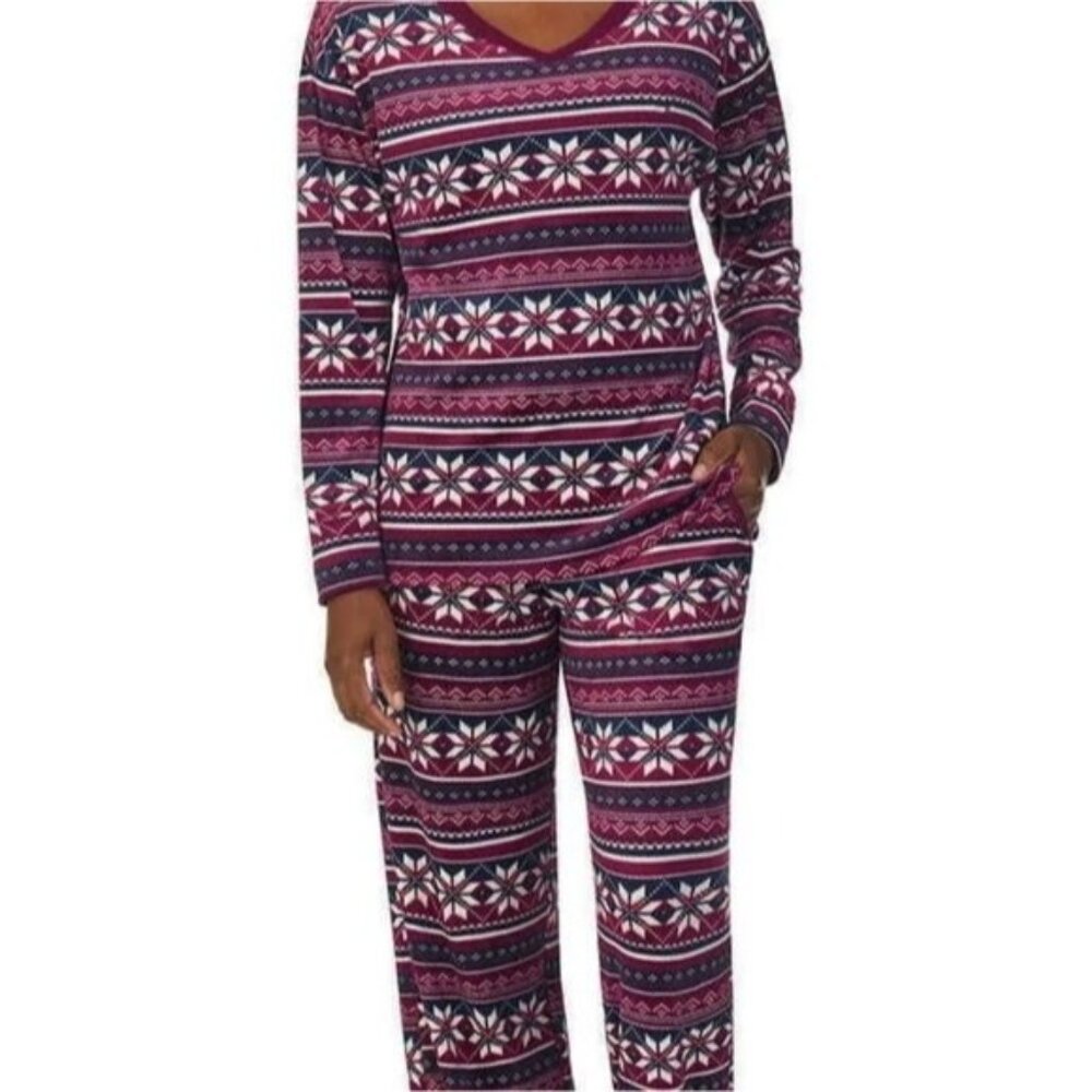 New women's Nautica pajama pajamas set size 3X burgundy soft Fair Isle